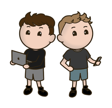 Cartoon drawing of Peddy and 0ptim standing next to each other.